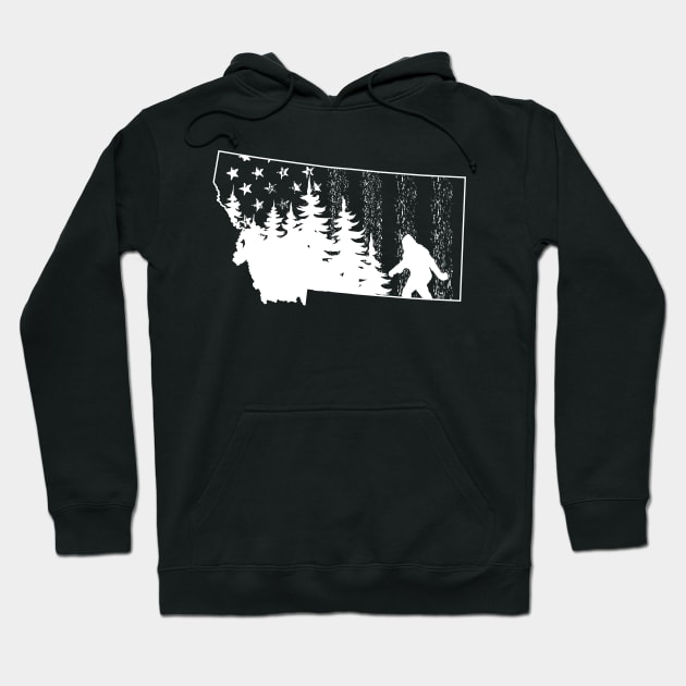 Montana Bigfoot American Flag Hoodie by Tesszero